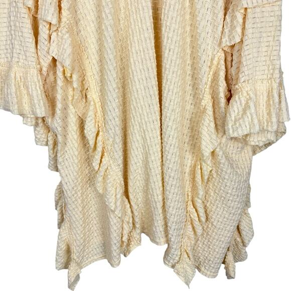 Anthropologie Yellow Ruffle Waffle Knit Lace Trim Button Down Tunic Size 2X/3X - Picture 5 of 8